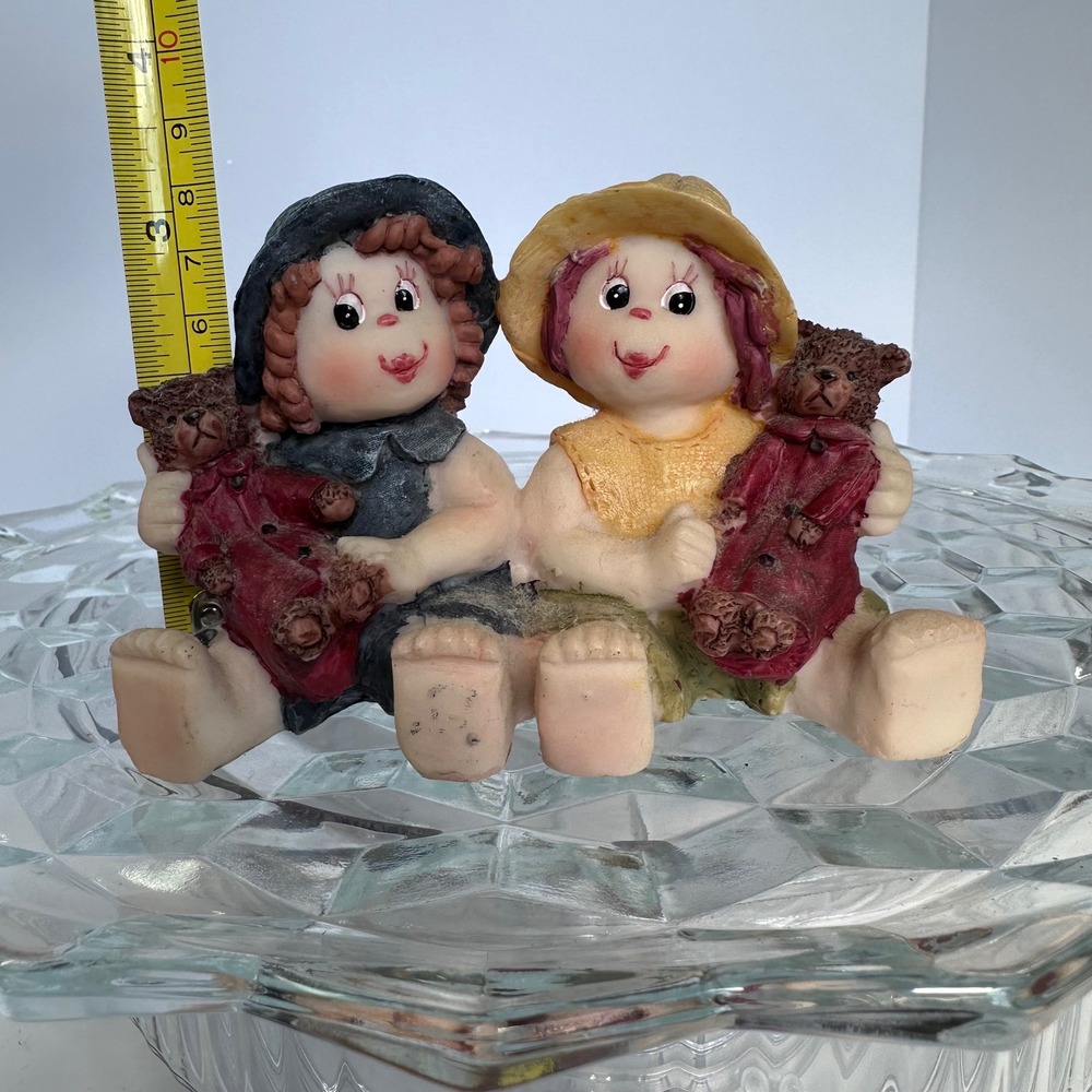 Vintage Children Figurine with Teddy Bears Seated Statue Decor Collectible